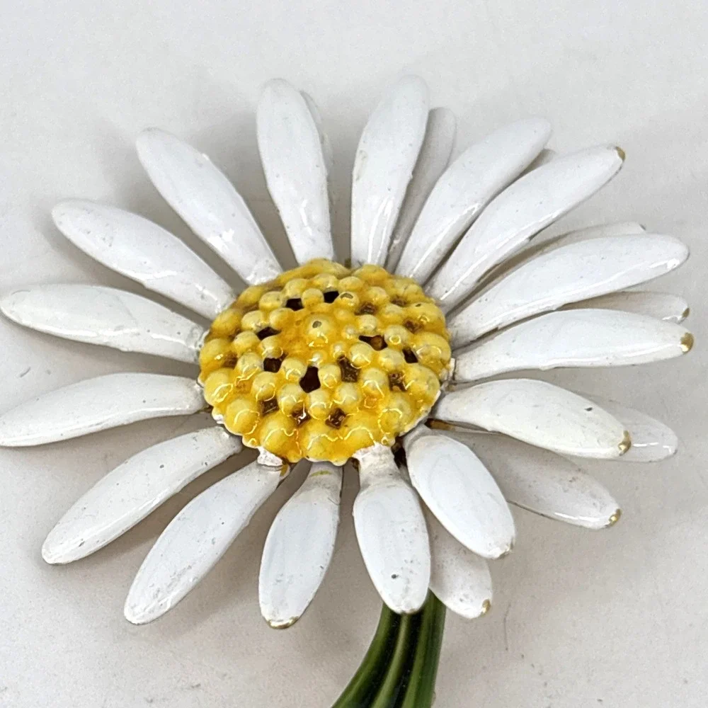 Lot of 2 Vtg Enamel Stem‎ Flowers Brooch Pins Daisy Original By Robert